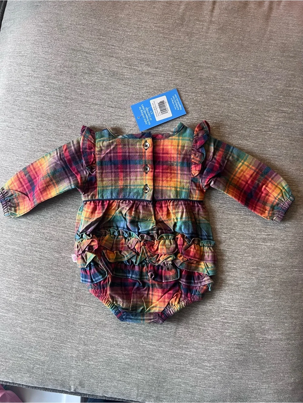 RuffleButts Multicolor Plaid Ruffle Romper